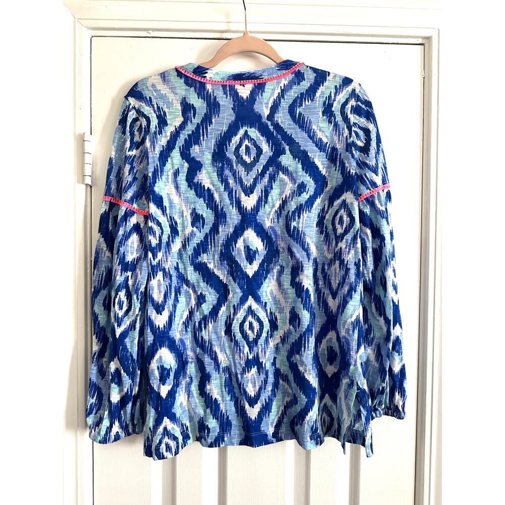 LILLY PULITZER Karissa Cotton Knit Tunic Blue Swish Fringe Trim Preppy - Small - Picture 6 of 7